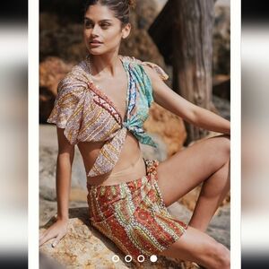 Anthropologie Women’s 2 Piece Boho Resort Summer Skirt Crop Top Cover Up Set